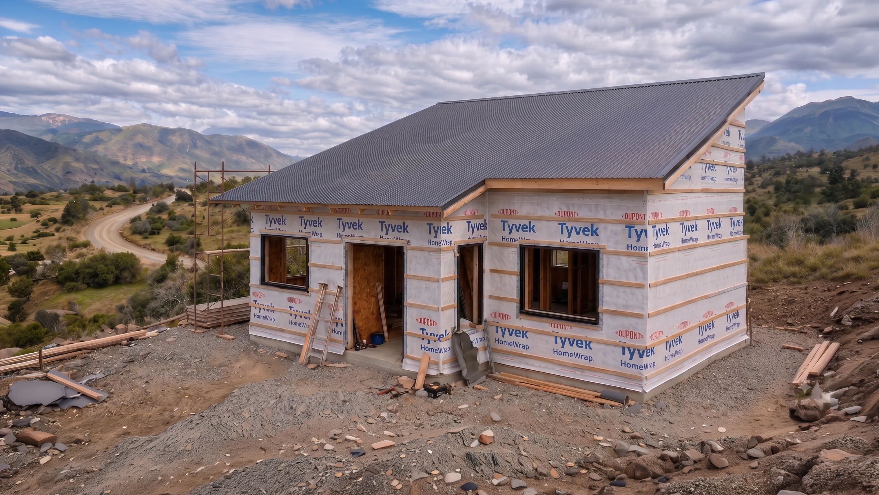Obra de construcción en seco con paneles BRC SIP durante el proceso de montaje